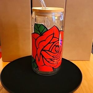 New Handcrafted Glass w/ lid, straw, & Straw cleaner